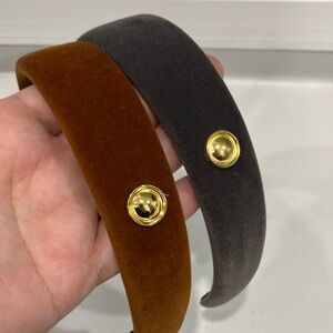 Velvet Button Headband Duo - Brown and Charcoal